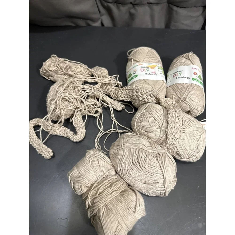 DIY Yarn Handmade Eco-friendly Pure 100% Cotton Tan Lot of 5 Skeins 1.76 oz each - Picture 5 of 9